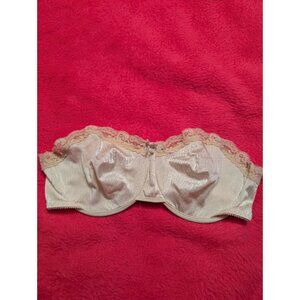 Vintage 80s Warner’s Shine-On 1120 Strapless Underwire Bra Beige Satin Lace 38C